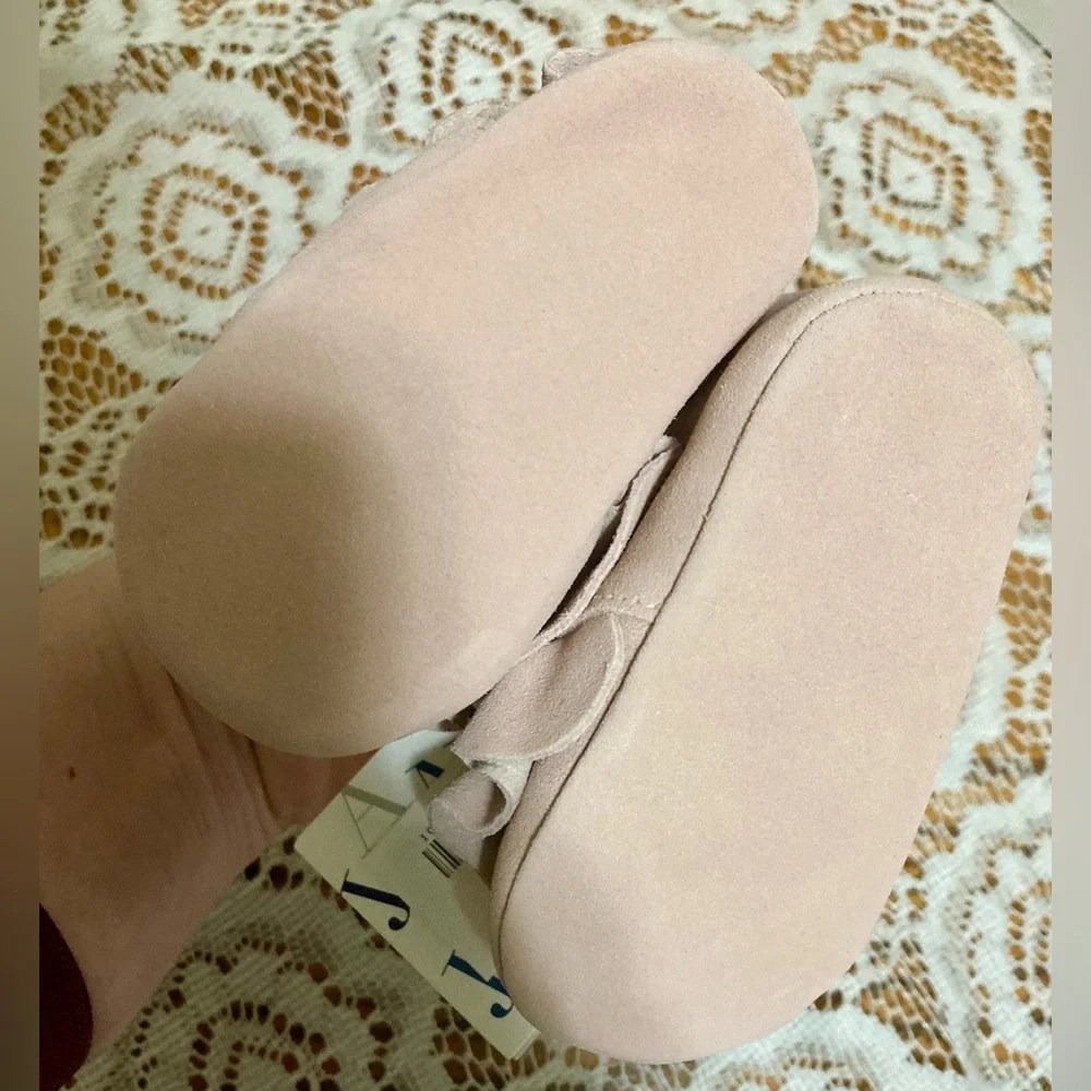 Janie & Jack Baby Girl Dusty Pink Suede Ruffle Crib Shoes 3-6 M